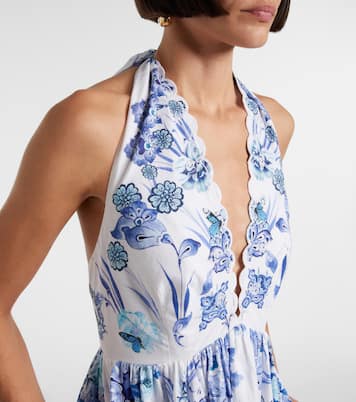 Embellished halterneck cotton poplin maxi dress | Camilla