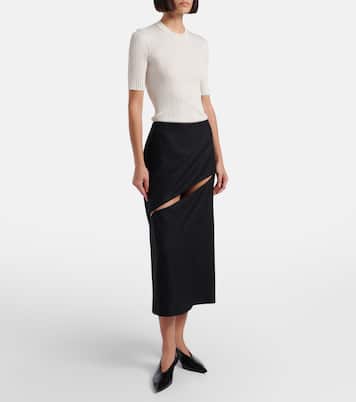 Gonna midi in lana e mohair con cut-out | Jil Sander