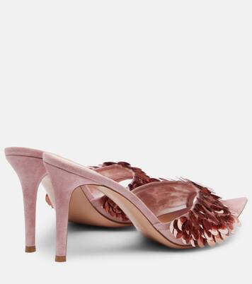 Elle sequined suede-trimmed mesh mules | Gianvito Rossi