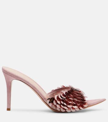 Elle sequined suede-trimmed mesh mules | Gianvito Rossi