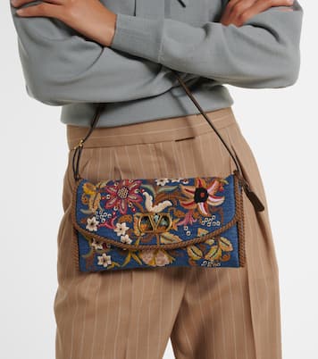 DeVain Small embroidered denim shoulder bag | Valentino Garavani