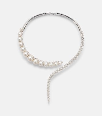 Pearlescent 18kt white gold necklace with diamonds and pearls | Yeprem