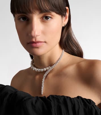Pearlescent 18kt white gold necklace with diamonds and pearls | Yeprem