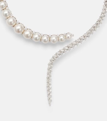 Pearlescent 18kt white gold necklace with diamonds and pearls | Yeprem