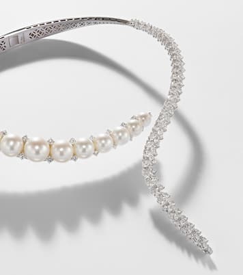 Pearlescent 18kt white gold necklace with diamonds and pearls | Yeprem