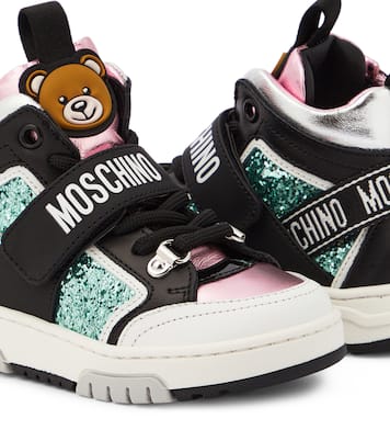 High-Top Sneakers mit Leder und Glitter | Moschino Kids