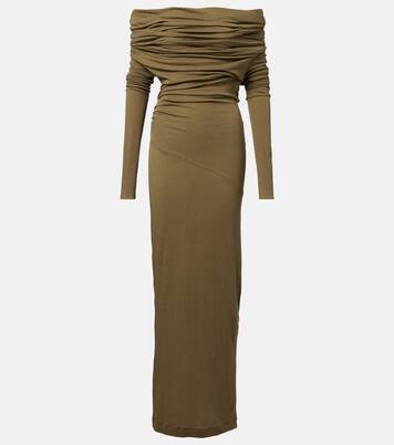 Bound draped cotton-blend maxi dress | Entire Studios