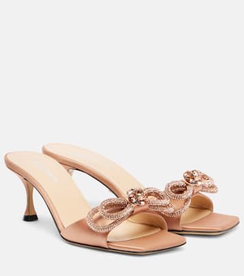 Double Bow embellished satin 65 mules | Mach & Mach