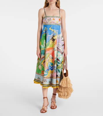 Robe midi Lucky Pace imprimée en lin | Alémais