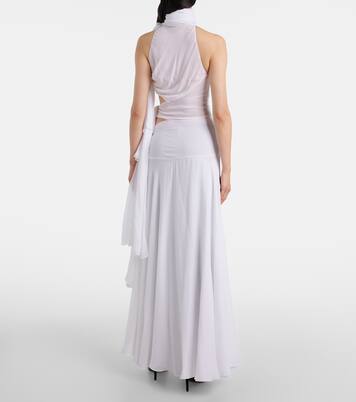 Asymmetric bow-detail georgette maxi dress | Alaïa