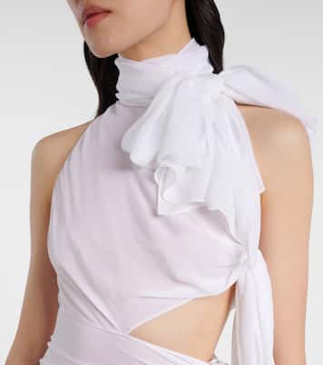 Asymmetric bow-detail georgette maxi dress | Alaïa