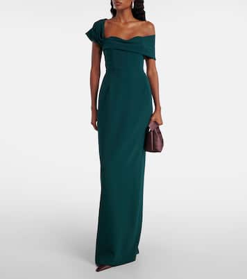 Robe longue en crêpe à encolure bardot | Carolina Herrera