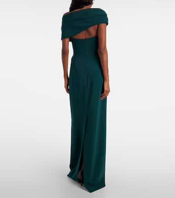 Robe longue en crêpe à encolure bardot | Carolina Herrera