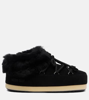 EVX shearling-trimmed suede mules  | Moon Boot