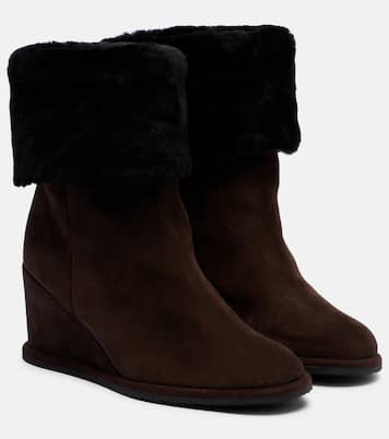 Shearling-lined suede wedge ankle boots | Yves Salomon