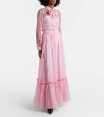 Camisa de chifón con lazada y GG | Gucci