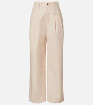 Pleated cotton-blend wide-leg pants | Wardrobe.NYC