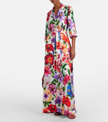 Floral belted silk satin maxi dress | Dolce&Gabbana