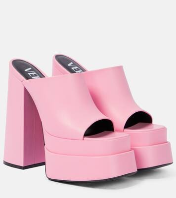 Leather peep-toe platform sandals | Versace