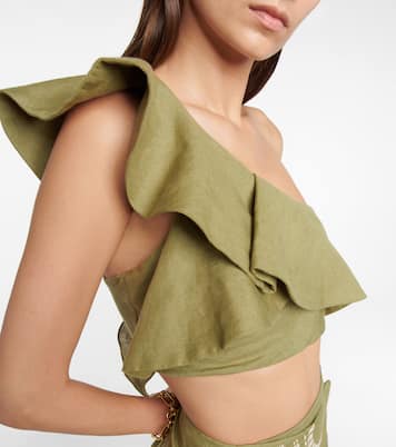 Cropped-Top De Mar a Mar aus Leinen | Johanna Ortiz