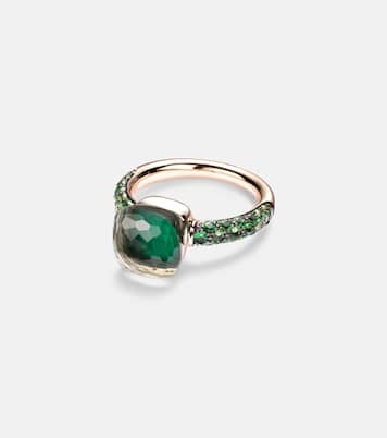 Nudo 18kt rose and white gold ring with malachite, prasiolite, and tsavorite | Pomellato