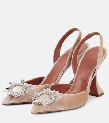 Verzierte Slingback-Pumps Begum 95 aus Samt  | Amina Muaddi