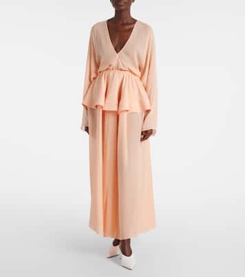 فستان طويل من الجورجيت بقصّة بببلوم | Alaïa