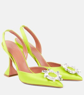 Pumps slingback Begum 95 in raso con cristalli | Amina Muaddi