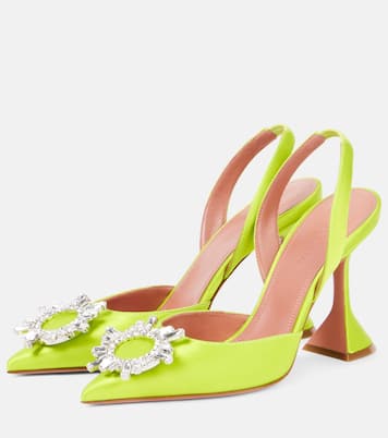 Pumps slingback Begum 95 in raso con cristalli | Amina Muaddi