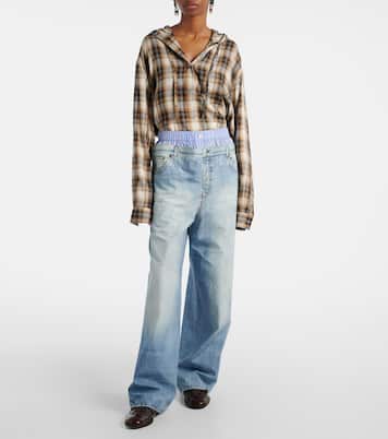 Trompe l'oeil cotton poplin wide-leg pants | Acne Studios