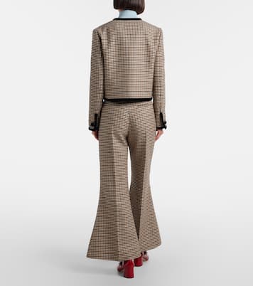 Houndstooth cropped virgin wool flared pants | Valentino