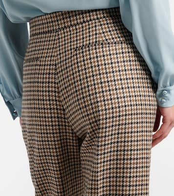 Houndstooth cropped virgin wool flared pants | Valentino