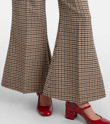 Houndstooth cropped virgin wool flared pants | Valentino