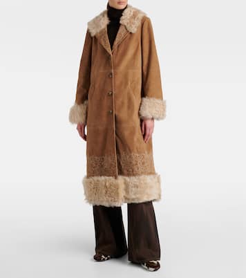 Bestickter Mantel Cienna aus Veloursleder | Rixo