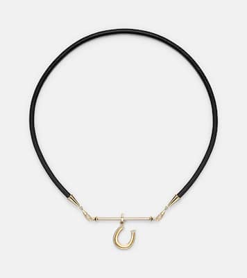 18kt gold and leather pendant necklace with diamonds | Marie Lichtenberg