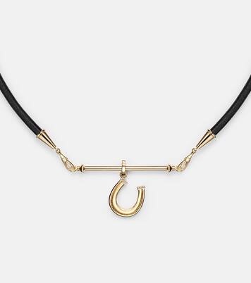 18kt gold and leather pendant necklace with diamonds | Marie Lichtenberg