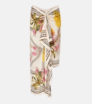 Asymmetric draped printed twill midi skirt | Blumarine