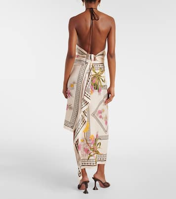 Asymmetric draped printed twill midi skirt | Blumarine