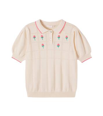 Floral-appliqué embroidered polo sweater | C'era Una Volta