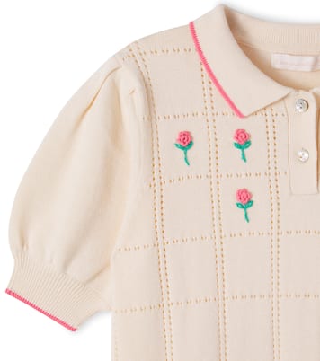 Floral-appliqué embroidered polo sweater | C'era Una Volta