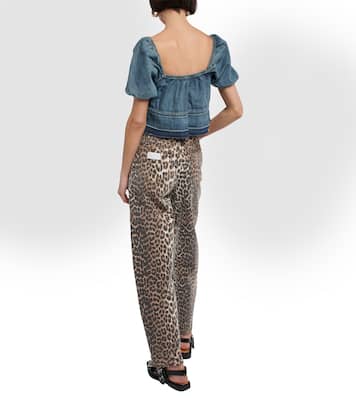 Puff-sleeve denim crop top | Ganni