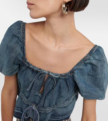 Puff-sleeve denim crop top | Ganni