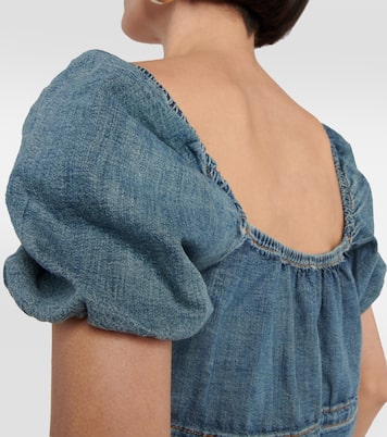 Puff-sleeve denim crop top | Ganni