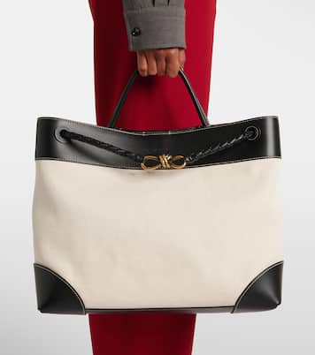 Andiamo Large leather-trimmed canvas tote bag | Bottega Veneta