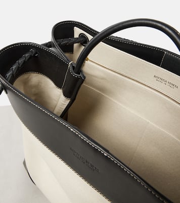 Andiamo Large leather-trimmed canvas tote bag | Bottega Veneta
