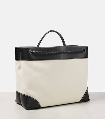 Andiamo Large leather-trimmed canvas tote bag | Bottega Veneta