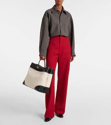 Andiamo Large leather-trimmed canvas tote bag | Bottega Veneta