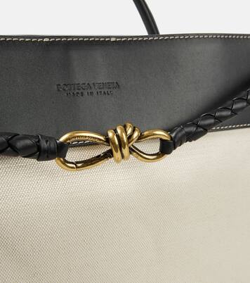Andiamo Large leather-trimmed canvas tote bag | Bottega Veneta