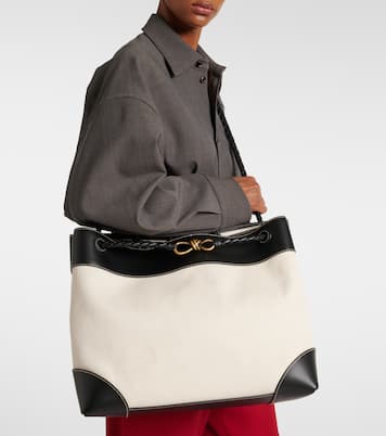 Andiamo Large leather-trimmed canvas tote bag | Bottega Veneta