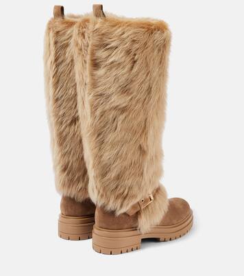Shearling-trimmed suede knee-high boots | Gianvito Rossi